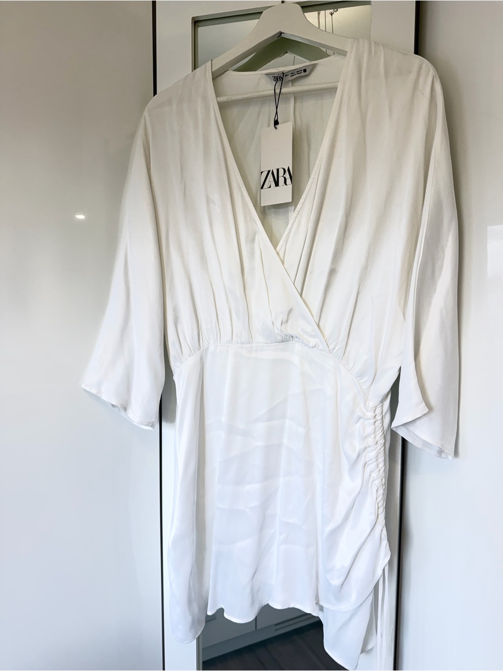 ZARA white Satin Wrap party dress